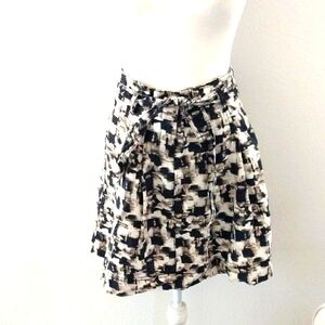 Loft Linen Blend  Black and Cream Belted Patterned Skirt  with Pockets s…